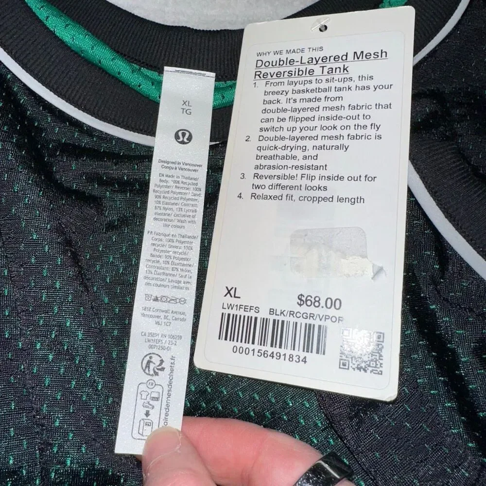 Lululemon Womens XL Double Layered Reversible Mesh Tank Top Green Black NWT